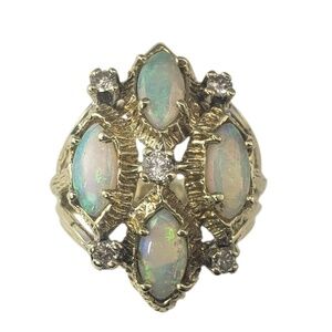 14 Karat Yellow Gold Opal and Diamond Ring Size 7 #22564